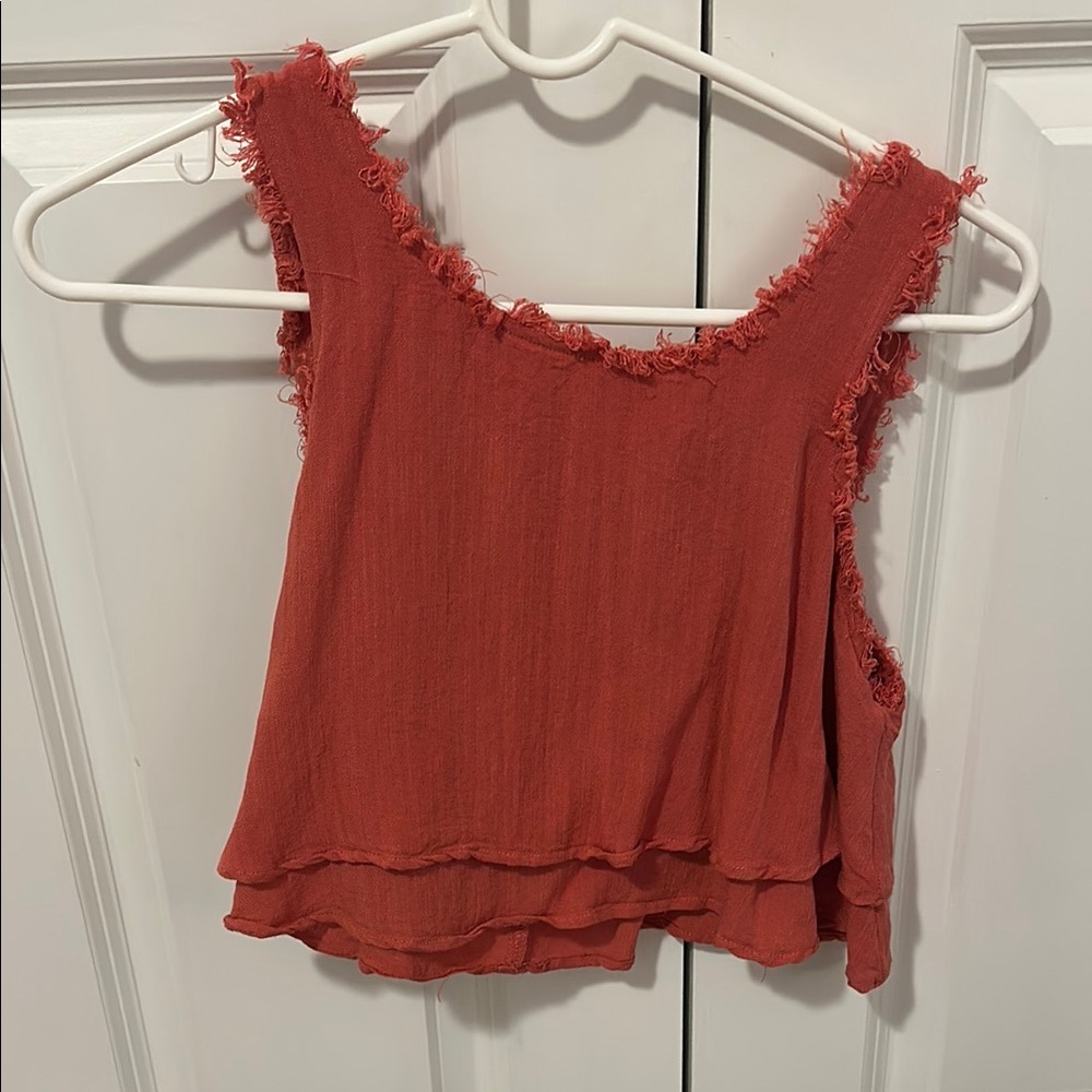 Frayed Hem Red Sleeveless Top